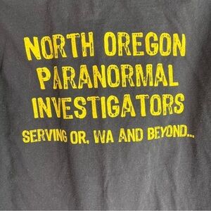 NORTH OREGON PARANORMAL INVESTIGATORS (NOPI). Size Medium Tee. Blk/Yellow